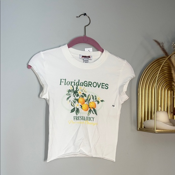 RSQ Tops - RSQ White Florida Groves Orange Graphic Crop Top